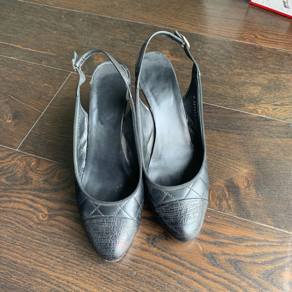 CHANEL Black Quilted Slingback Heals size 42